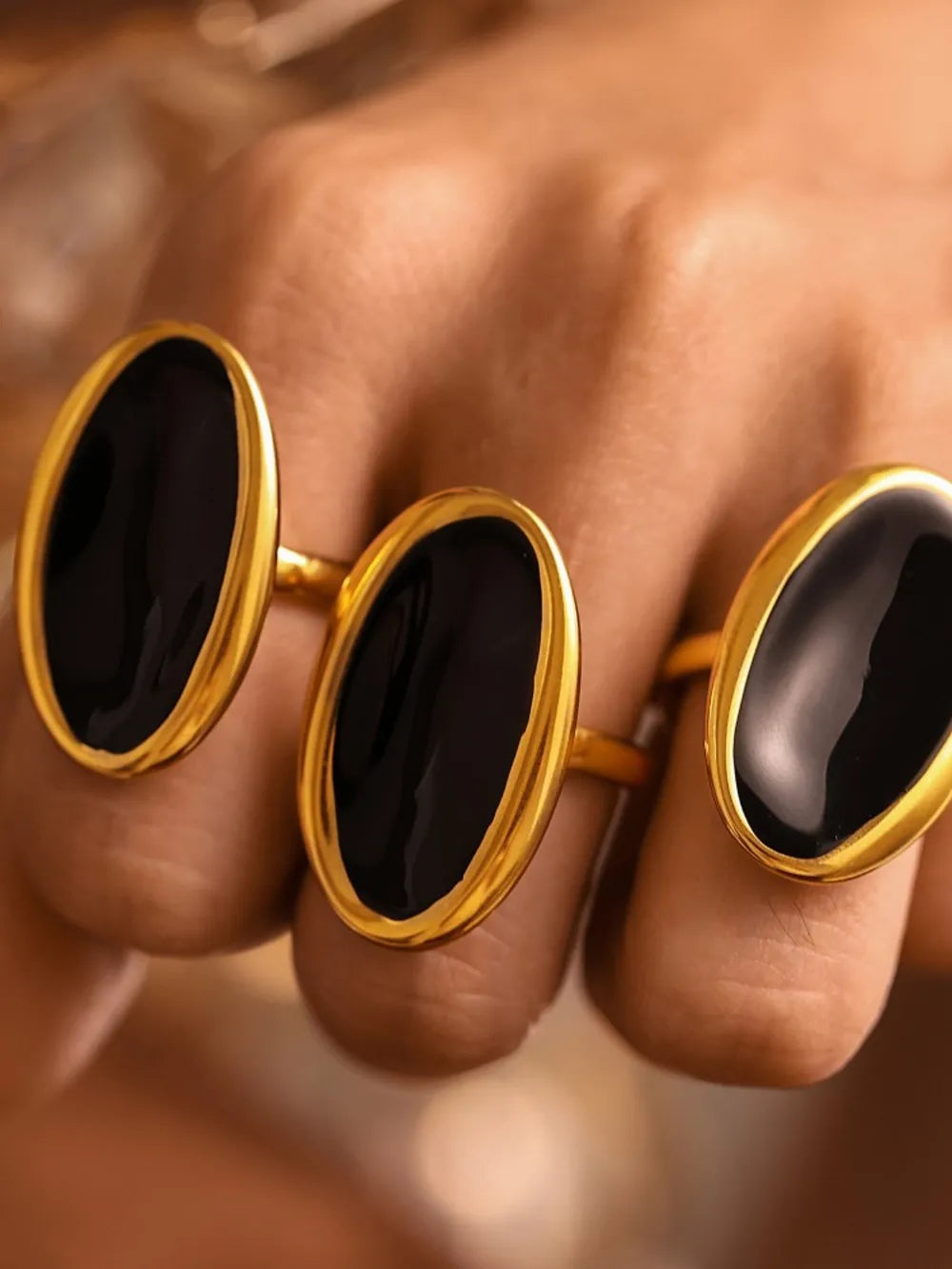 Elliptical Open Ring French Light Luxury Drip Oil Heavy Industry Casting Stainless Steel