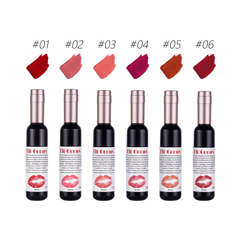 Fit Colors Red Wine Bottle Non-Stick Cup Matte Lip Gloss Matte Velvet Is Not Easy To Fade Lip Gloss Liquid Lipstick