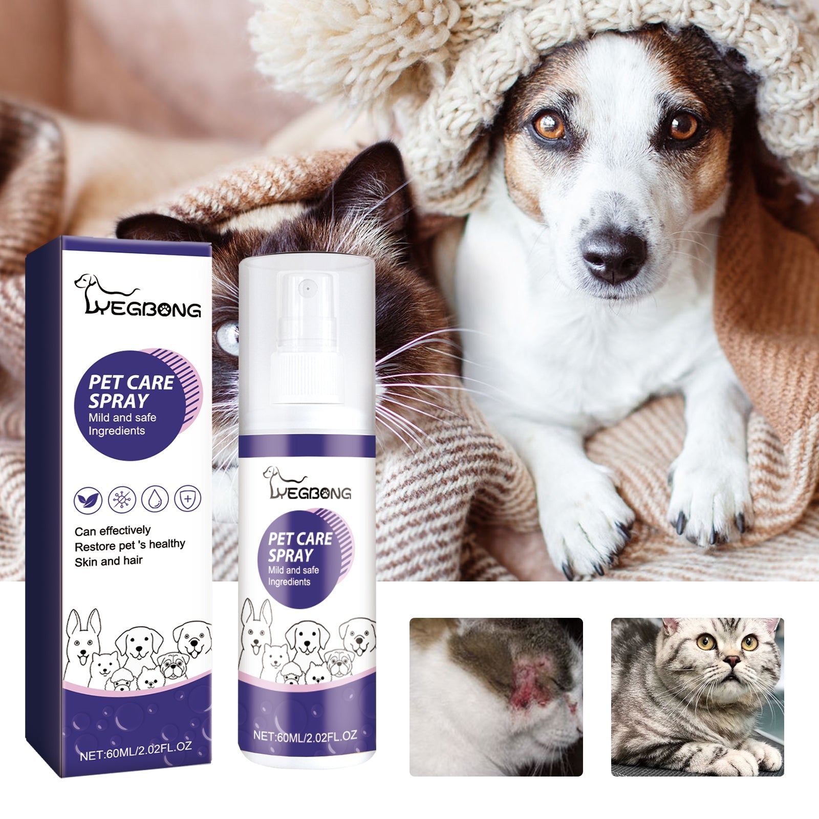 Pet Care Spray, Pet Cat And Dog Skin Wound Care Skin Moss Itchy Repair Spray