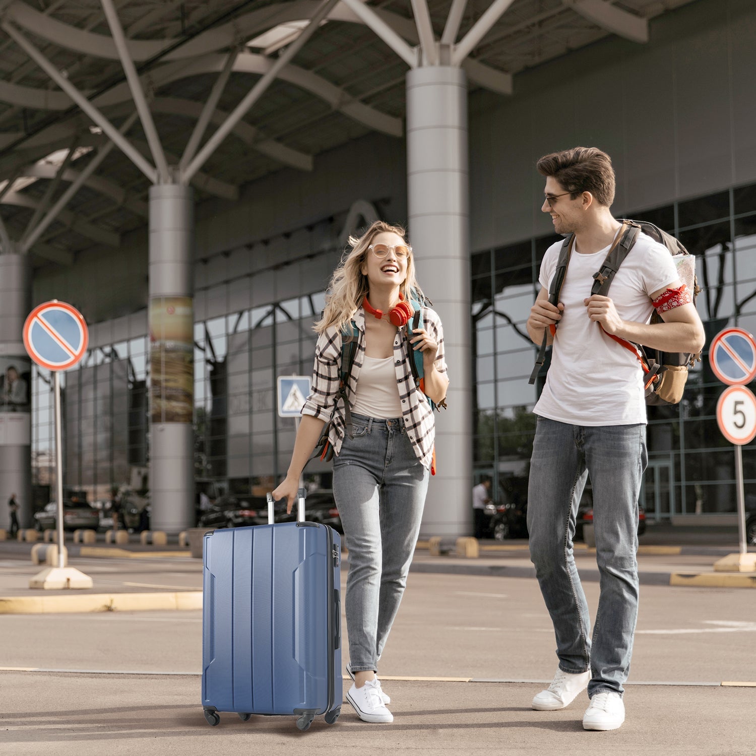 Hardshell Luggage Spinner Suitcase with TSA Lock Lightweight 20'' (Single Luggage) Blue + ABS + 20 Inch Carry On