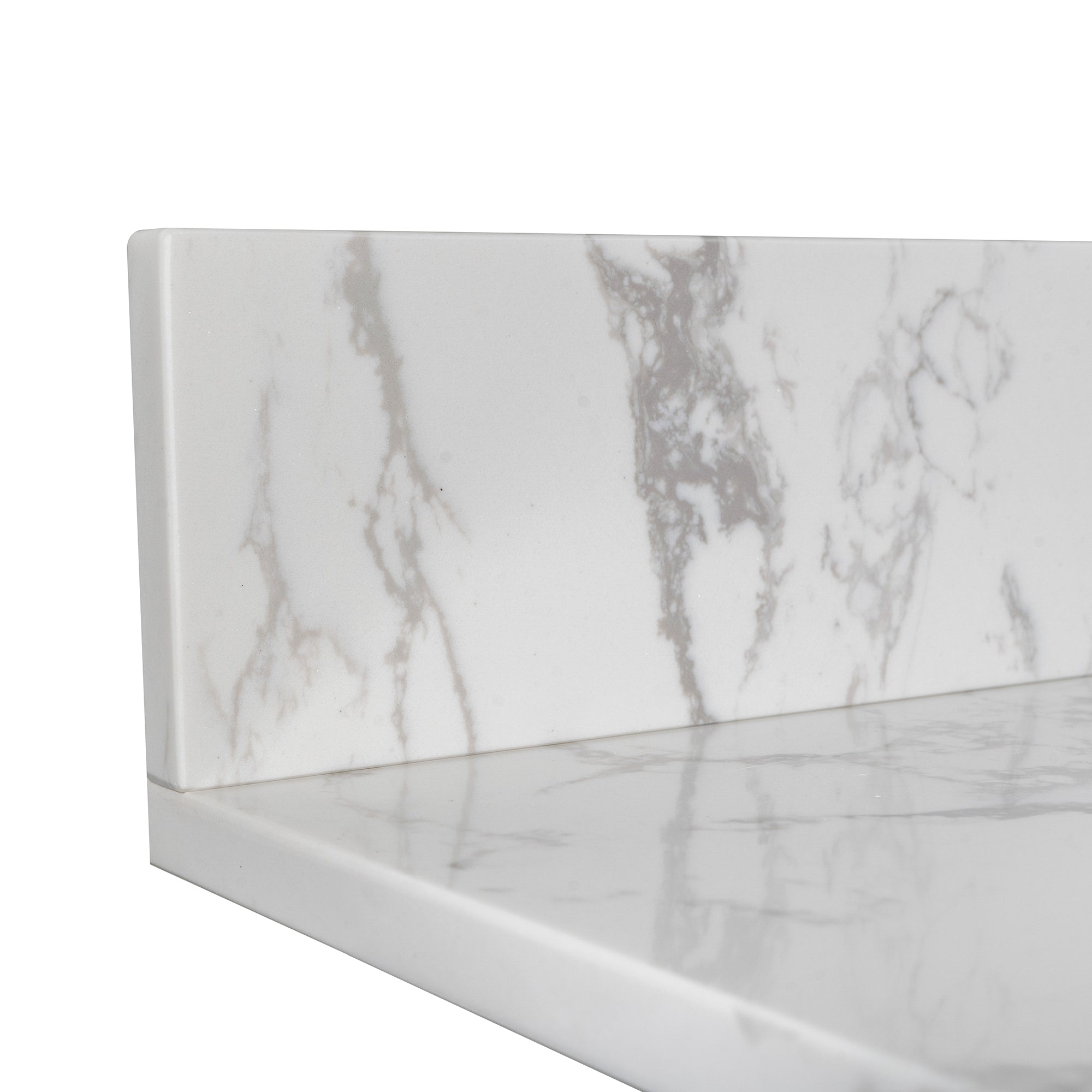 Montary 43x22 bathroom stone vanity top engineered stone carrara white marble color with rectangle undermount ceramic sink and 3 faucet hole with back splash