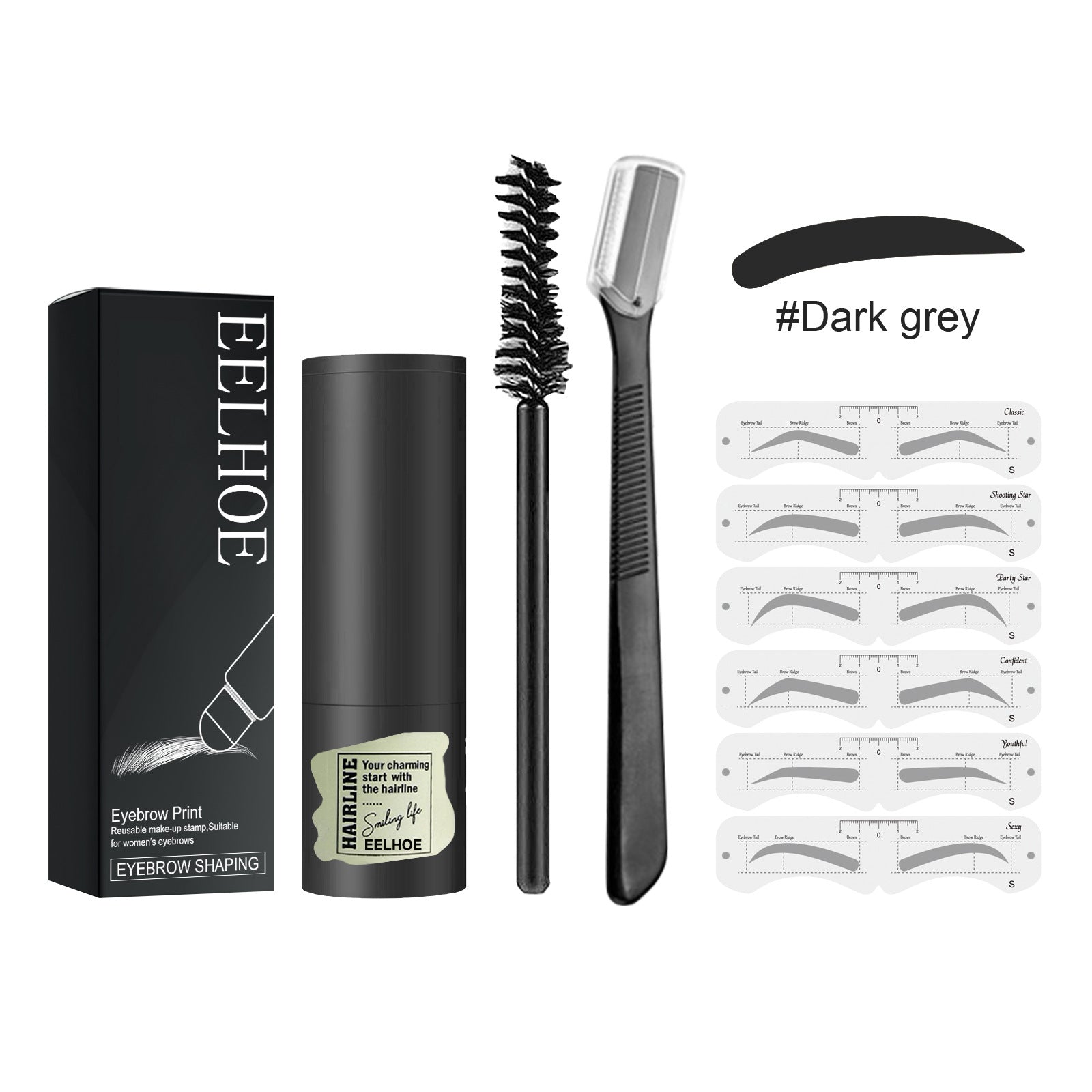 Eyebrow Print Set, Waterproof Stereoplastic Eyebrow Styling Quick Eyebrow Card Makeup Natural Hairline Powder