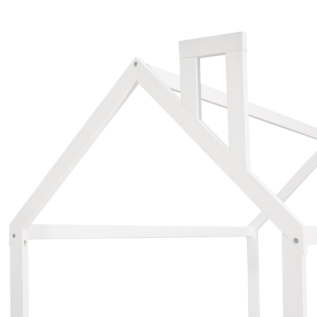 {Slats are not included}Twin Size Wood Bed House Bed Frame with Fence for KidsTeens Girls Boys {White}