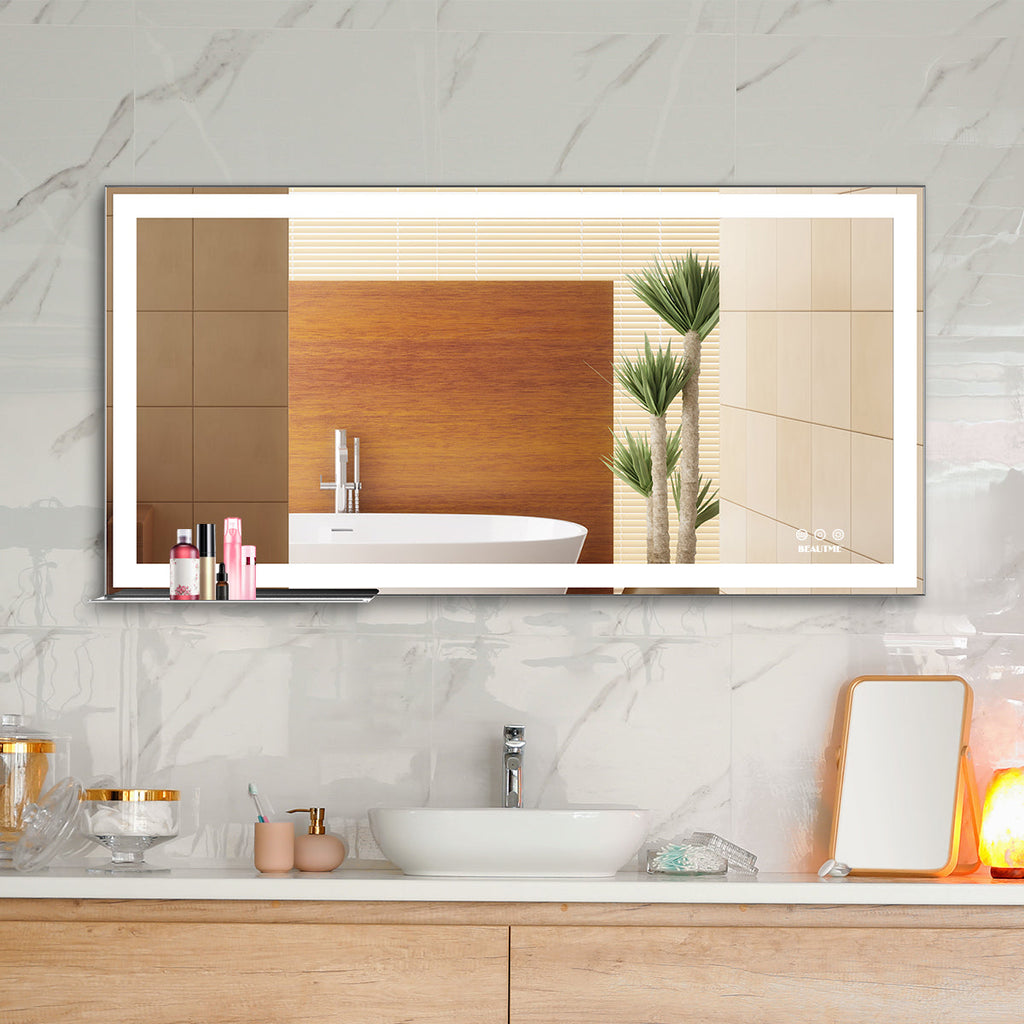 48x24 inch LED bathroom makeup mirror wall mounted adjustable light anti fog touch switch with memory intelligent large bathroom