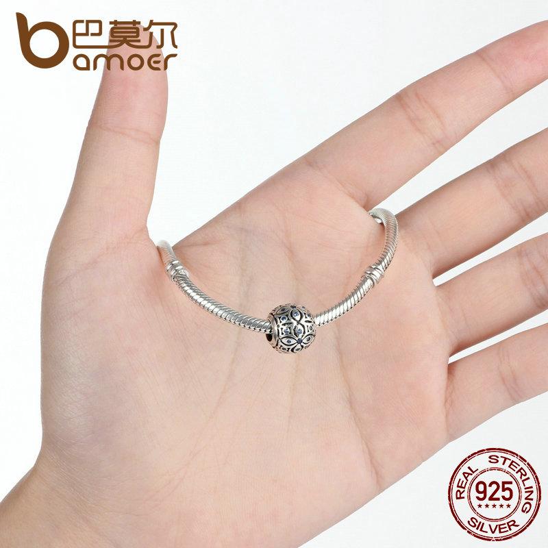BAMOER 925 Sterling Silver Charms With Blue Crystals Bead Charm fit Bracelets Bangles SCC059
