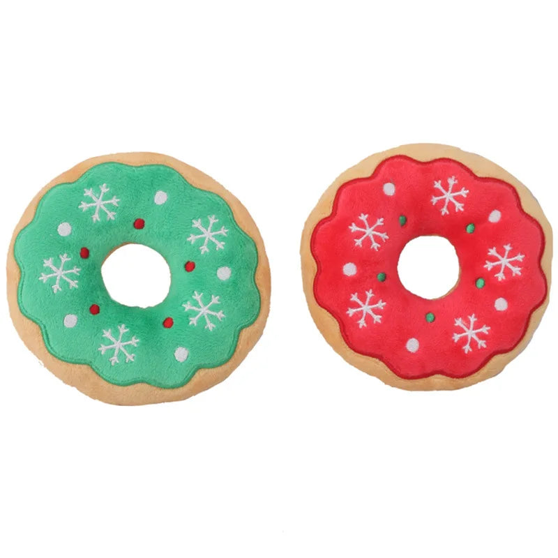 Xmas Pet Dog Plush Noise Chewing Toy Santa Elk Gingerbread Man Donut Cat Dog Christmas Series Cartoon Dog Toy Plush Squeak Toy