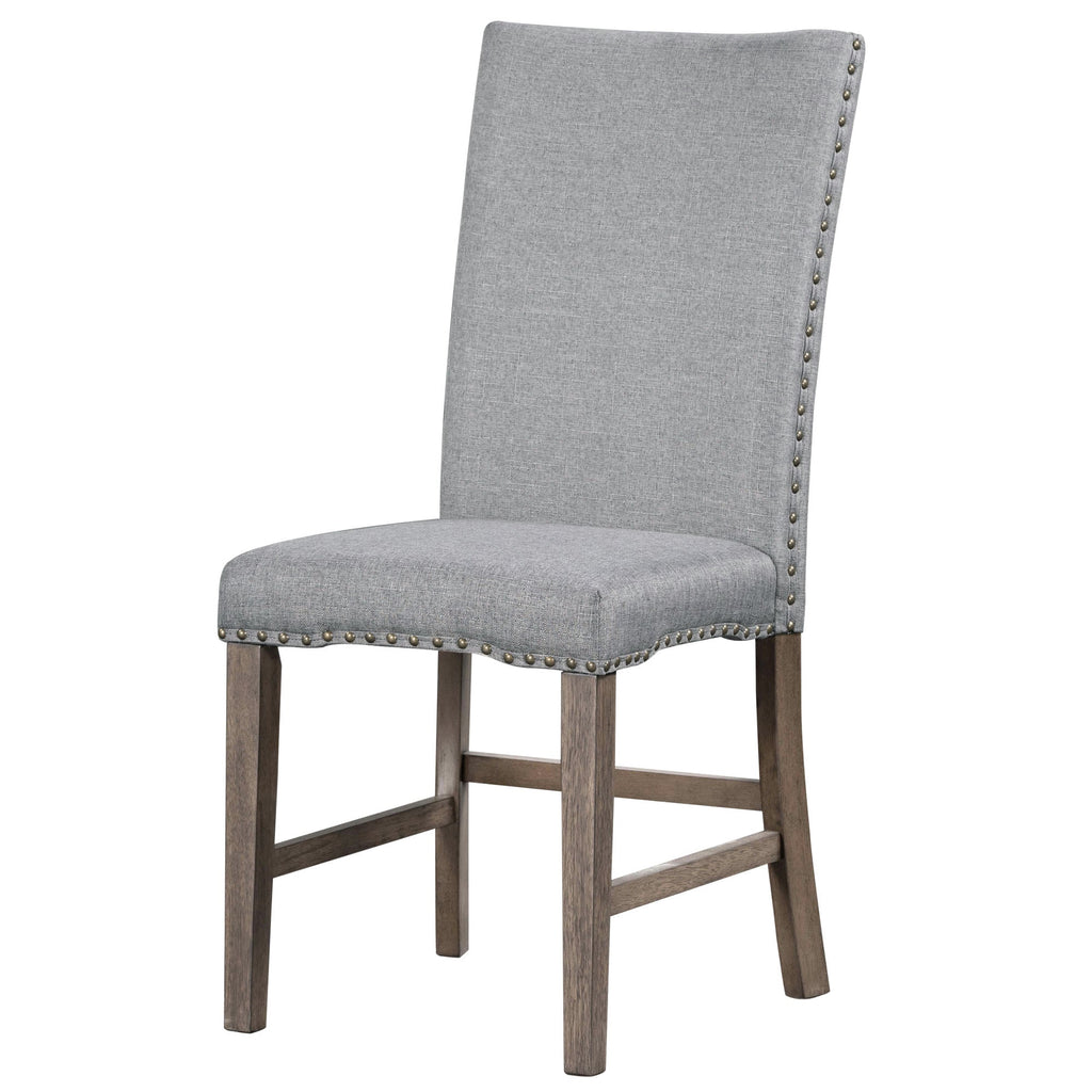 TOPMAX Mid Century Solid Wood 7-Piece Expandable Dining Table Set with Soft Cushioned Chair, Gold Brown+Gray Cushions