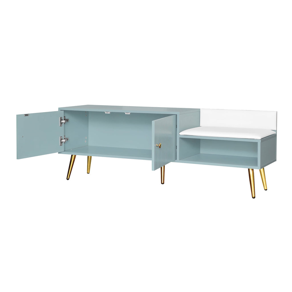 Modern Shoe Storage Bench with Hidden Storage and Upholstered Cushions for Bedside, Living Room and Entryway (Tiffany Blue)