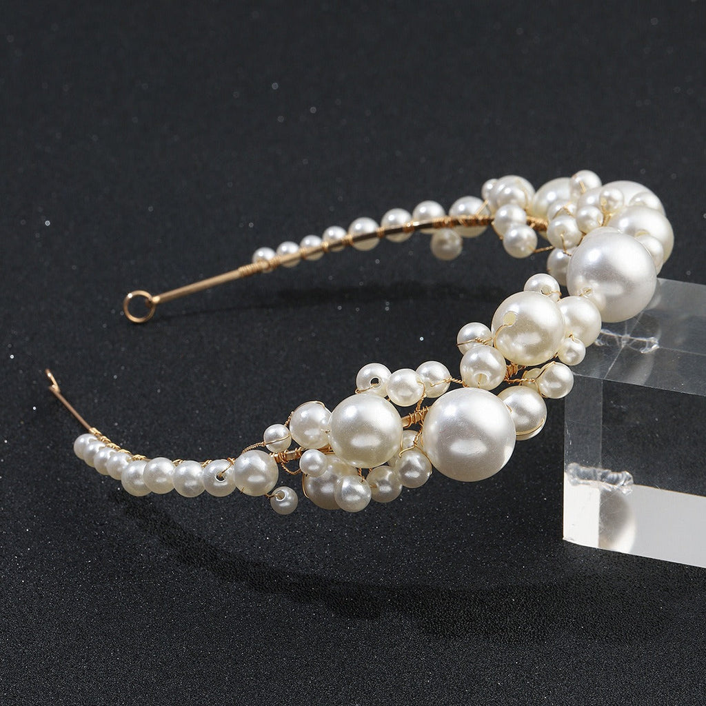 Retro bride headwear with simple pearl headbands