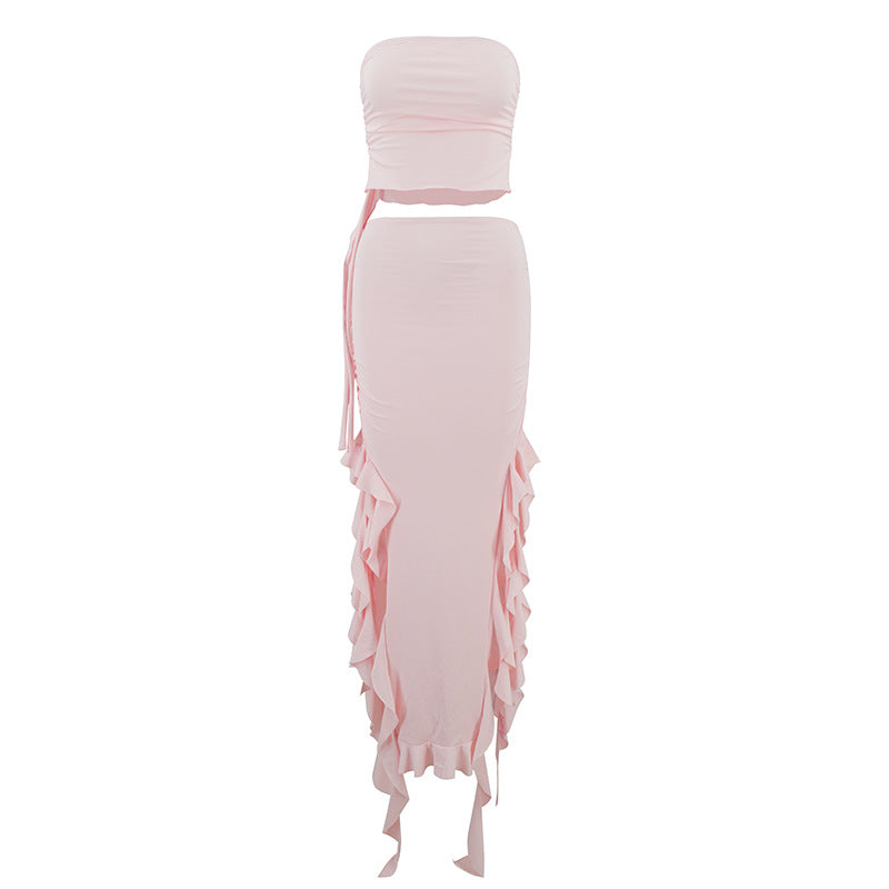 Summer new one shoulder jellyfish lace set skirt spicy girl outfit