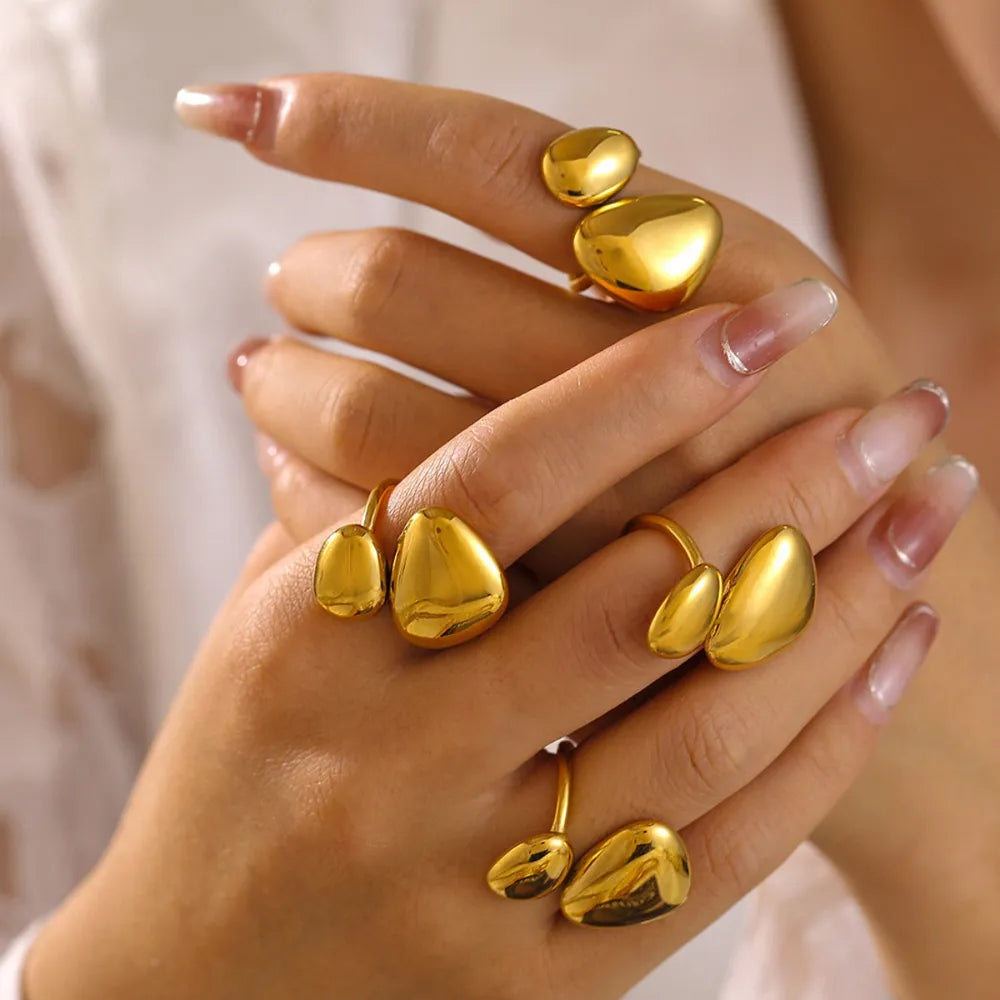 Geometric Irregular Smooth Open Ring Stainless Steel Plated Ring