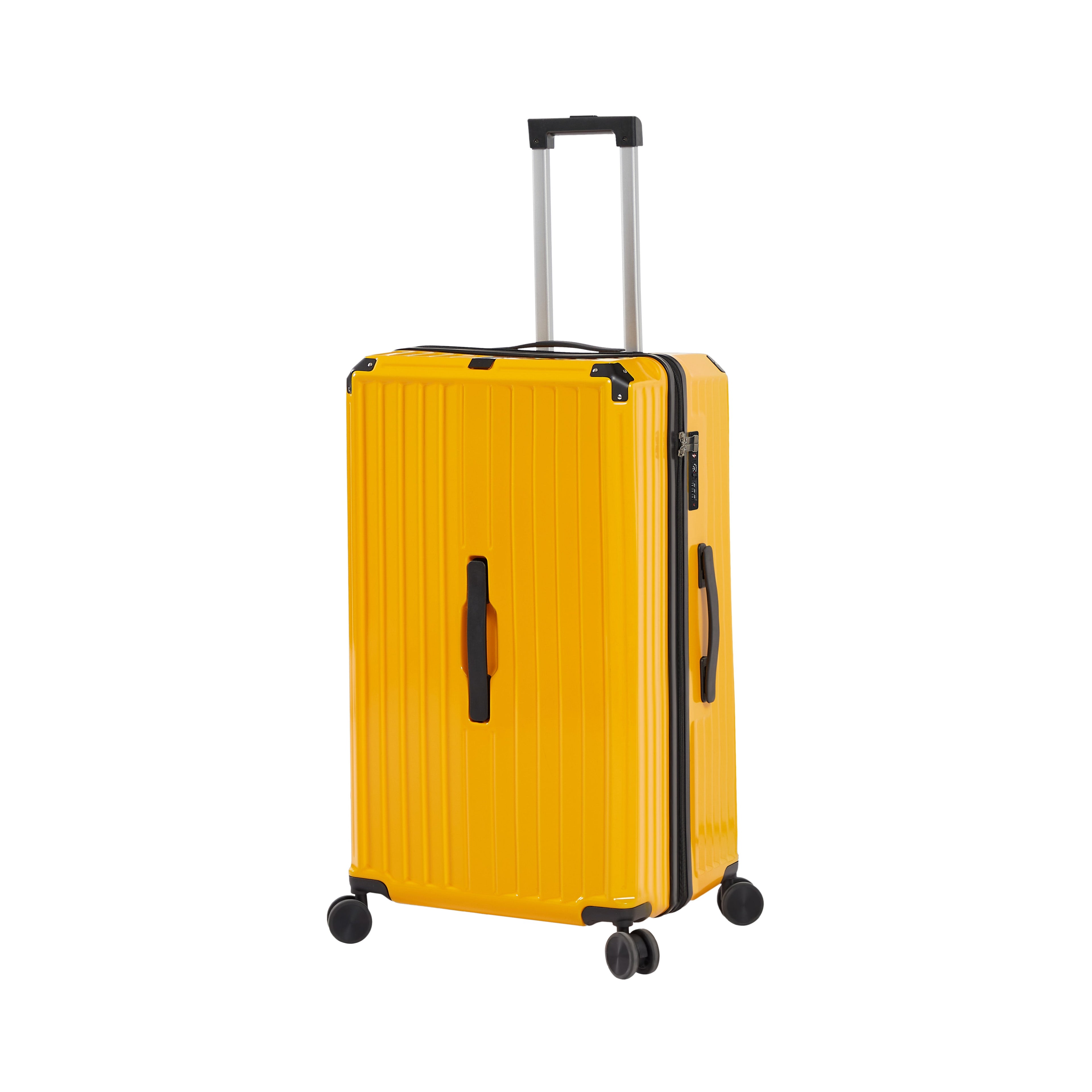 Luggage Set 4 pcs (20"/24"/29"/Travel Bag), PC+ABS Durable Lightweight Luggage with Collapsible Cup Holder TSA Lock, Yellow