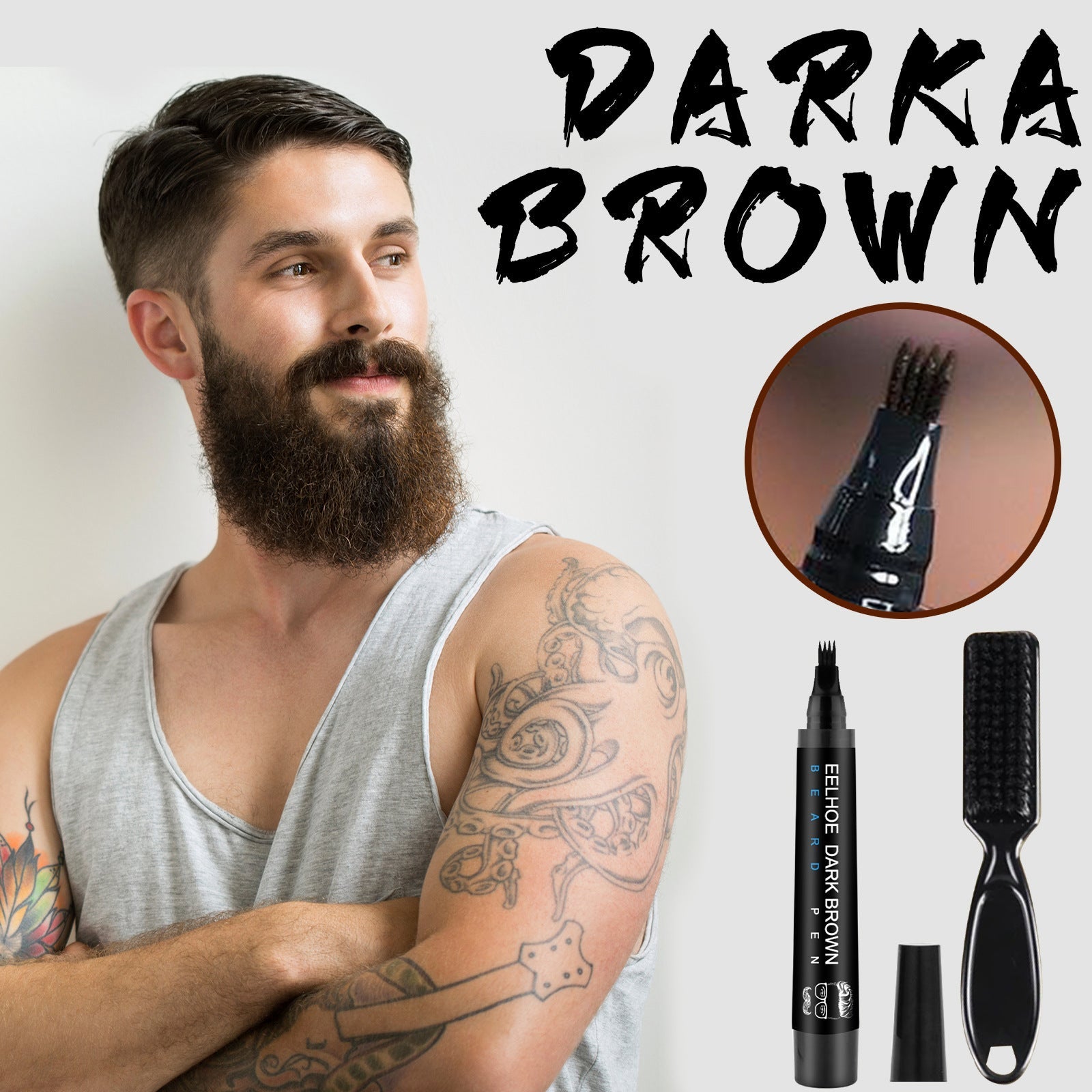 Beard Refill Pen Kit Men's Beard Natural Waterproof Beard Pen Beard Tracing Pen