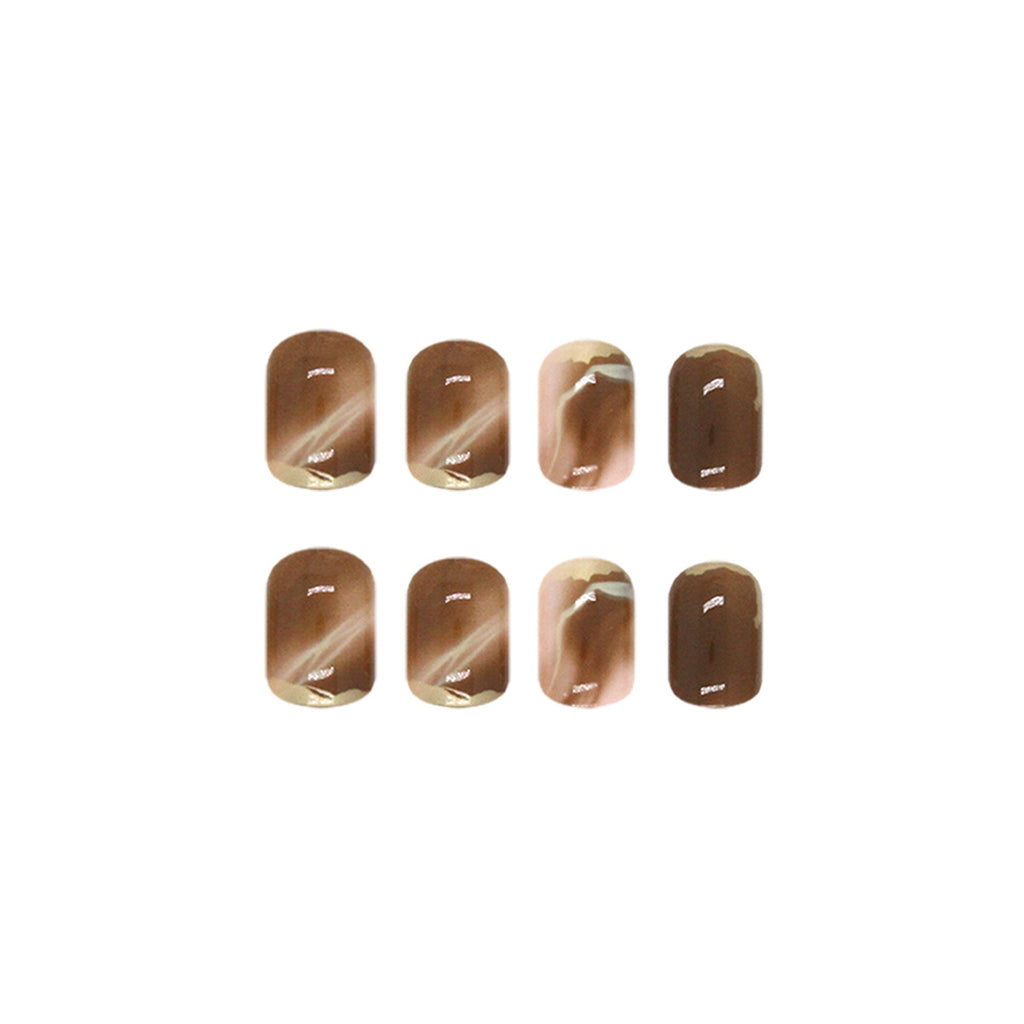 Wearing Warm Brown Brown White Double Spell Smudged Golden Texture Ins Style Manicure Patch The Finished Product Is Removable