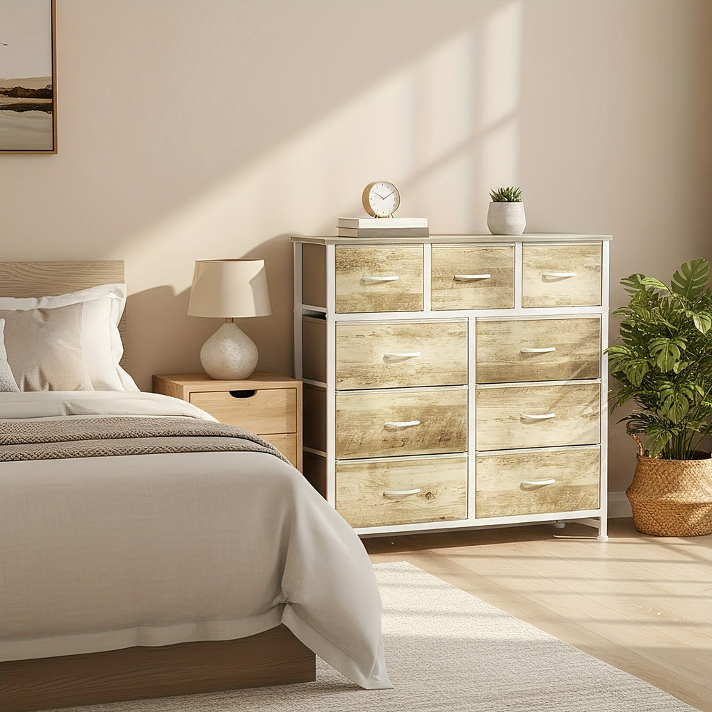 9-Drawer Fabric Dresser Storage Cabinet with Metal Frame