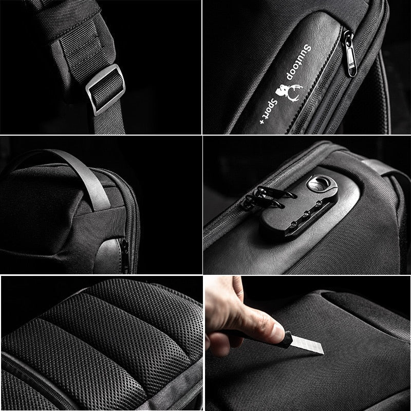 Men's Waterproof USB Oxford Crossbody Bag Anti-theft Shoulder Sling Bag Multifunction Short Travel Messenger Chest Pack For Male