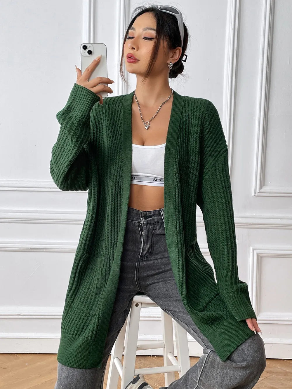 New dual pocket minimalist casual sweater cardigan