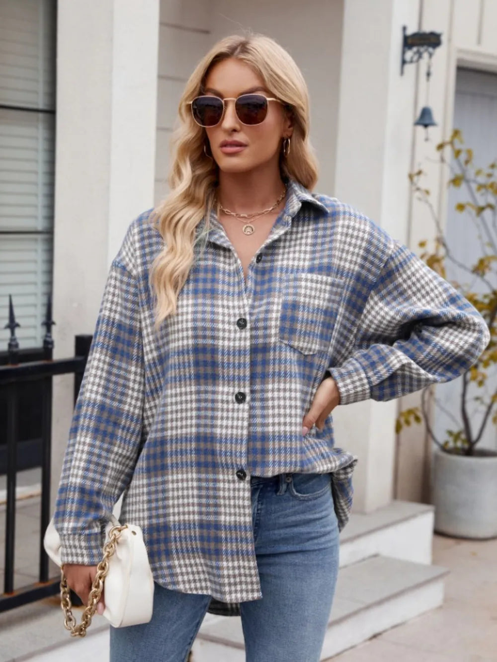 Thousand bird plaid button down flannel shirt