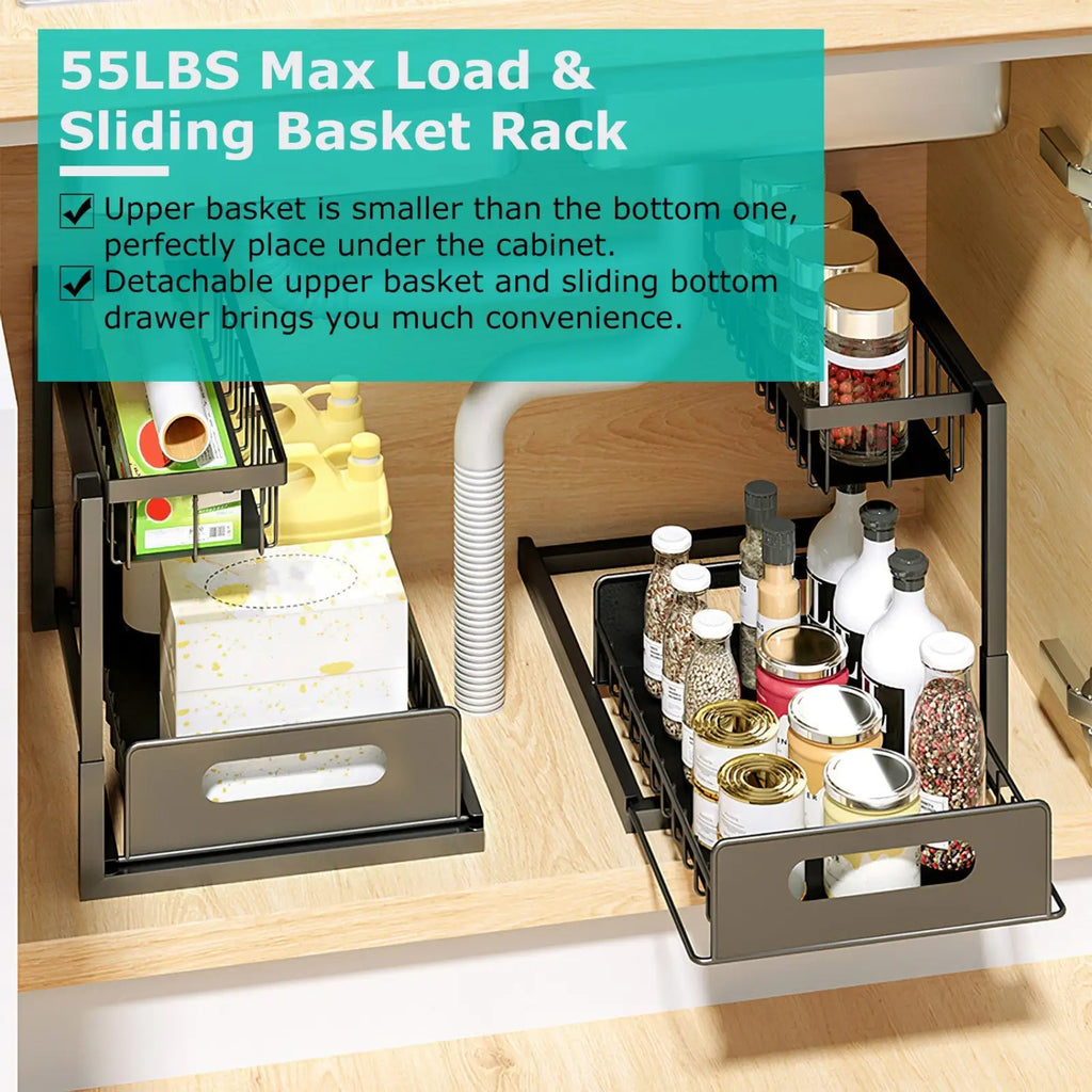 Under Sink Organizer 2 Tier Pull out Storage Shelf