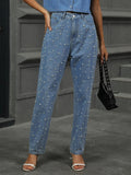 Washed pearl denim straight leg pants