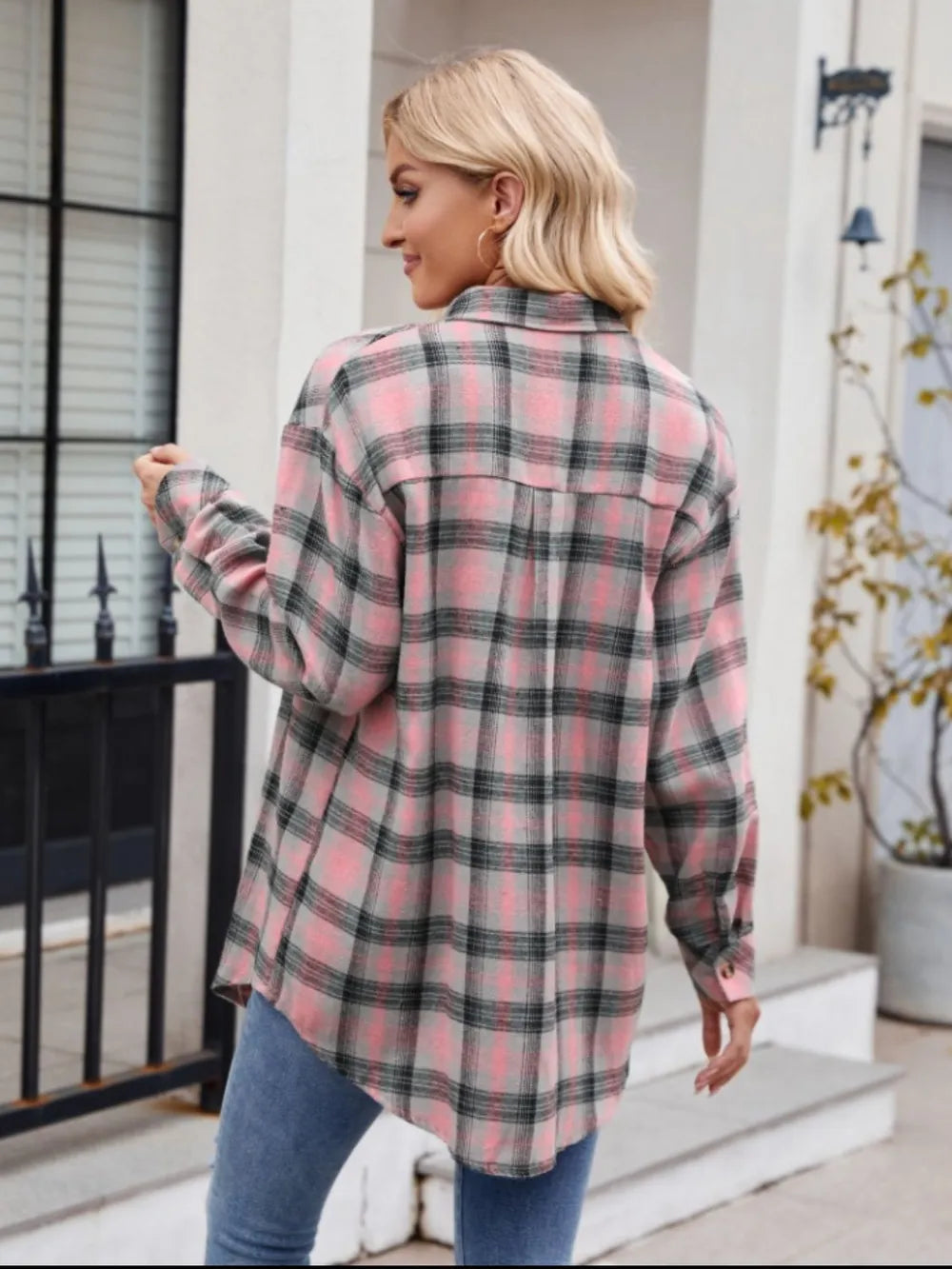 Women's casual fashion spicy girl loose checkered shirt for women